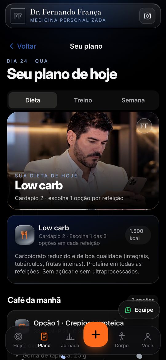 Plano alimentar do dia no app