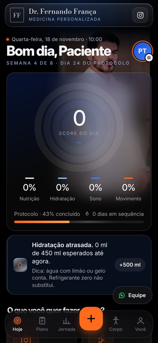 Tela inicial do app com a semana do programa e as metas do dia