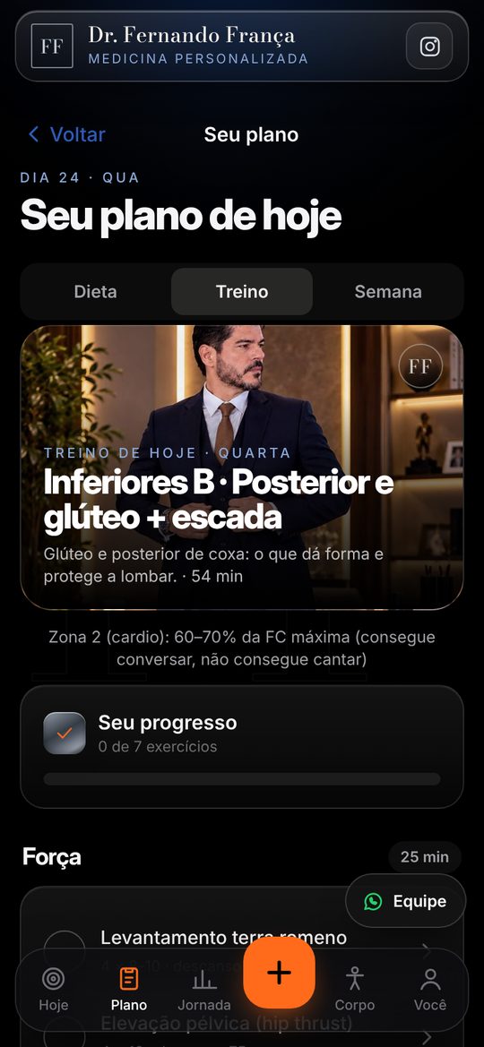 Treino do dia no app